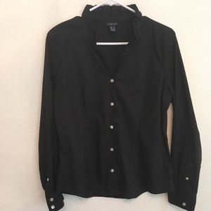 Black v-neck ruffle button down blouse